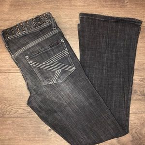 7FAM Metallic Grommet Waistband Flare Jeans 25